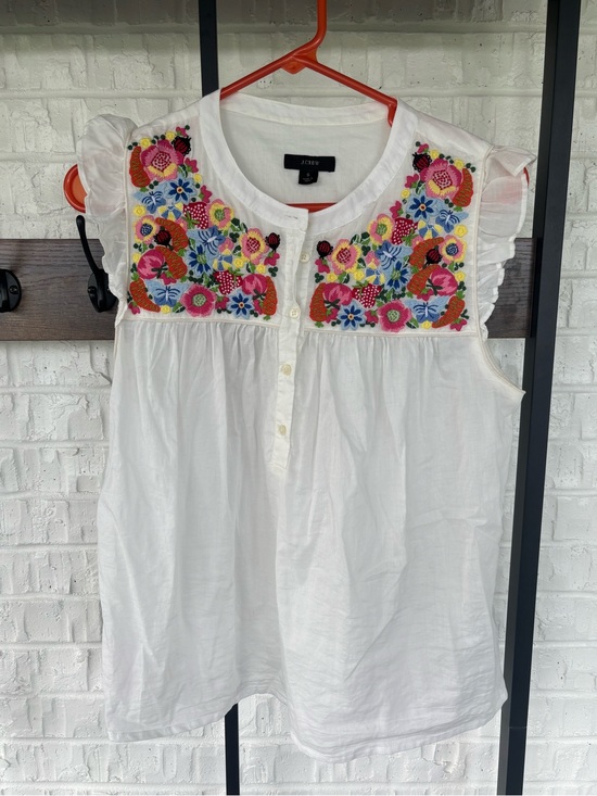 J. Crew Tops - J. Crew White Cotton Sleeveless Top with Multicolor Floral Embroidery